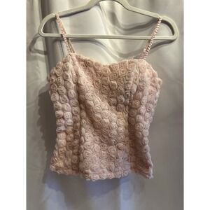 Takara Cute Crop Tank Top All Roses Size M Scalloped Neck Fairy Lined